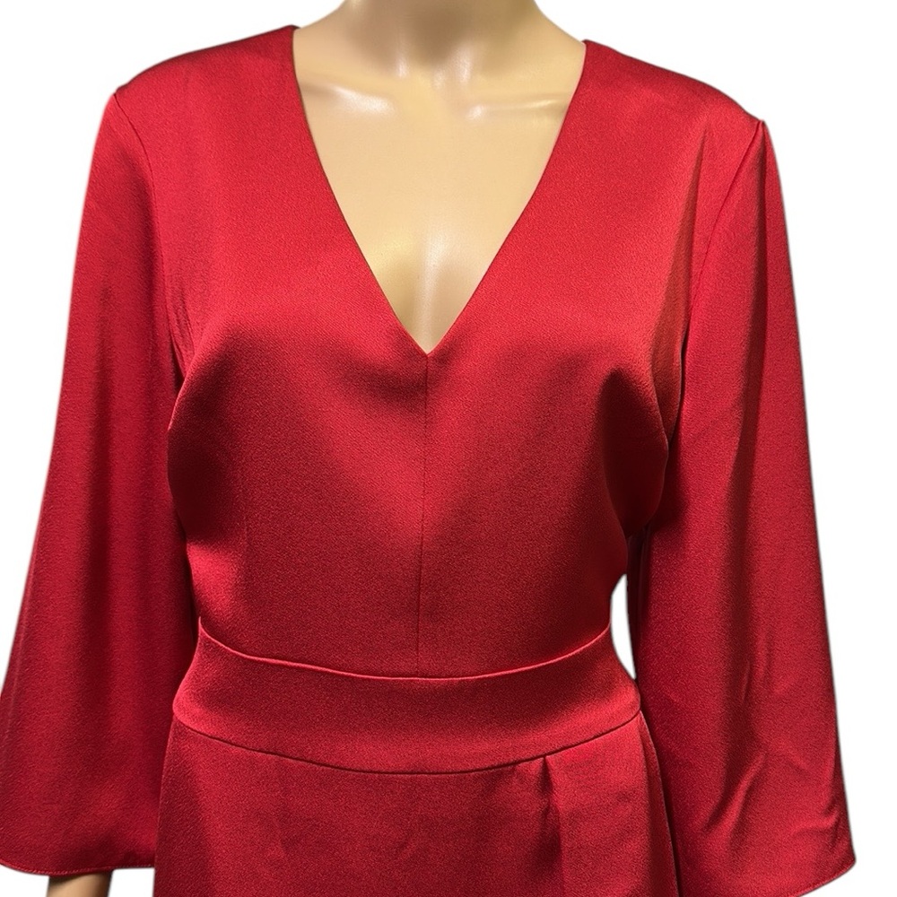 Trina Turk Ruby Red Shimmer 3 Quarter Sleeve Lined Zip Back Moment Dress Size 12 - Picture 4 of 12